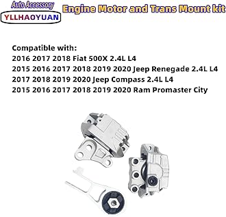 Set of 3 Motor Mounts for 500X/Renegade/Compass/Ram Promaster City 2.4L (2015-2020) - Replaces 68363755AA,68363755AA, 68278029AA, 68258599AA - Fixes Vibration