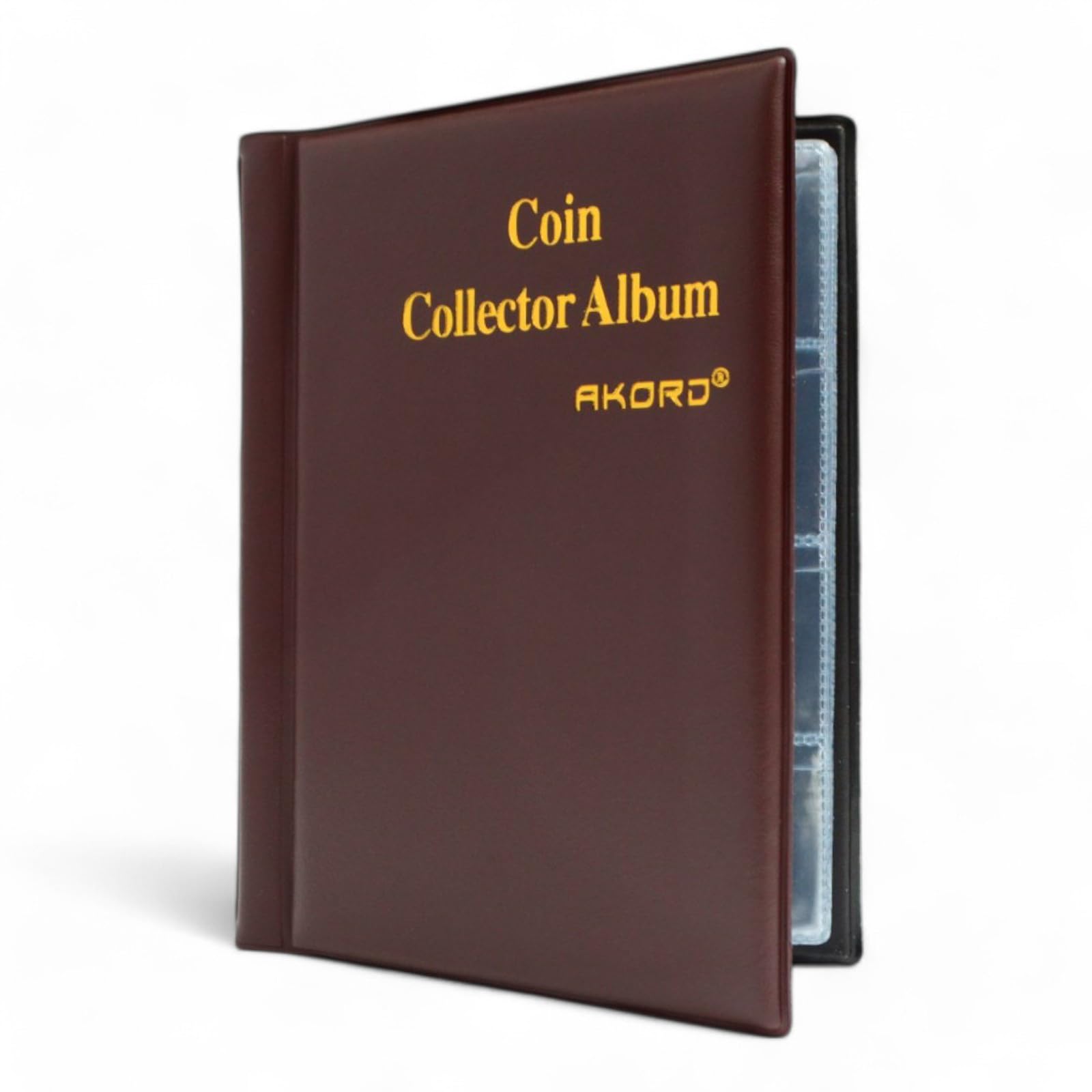 AKORD Coin Collectors Collecting Album 120 Coin Holders, Dark Brown, 5.94 x 4.25 x 0.39 inches