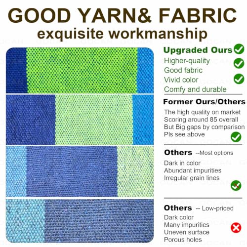 Image of GOCAN Brazilian Double Hammock 2 Person Extra Large 220x160cm Total Length 330cm Load 500lb Canvas Cotton Hammock for Patio Porch Garden Backyard Lounging Outdoor and Indoor(Blue /Green) XXL