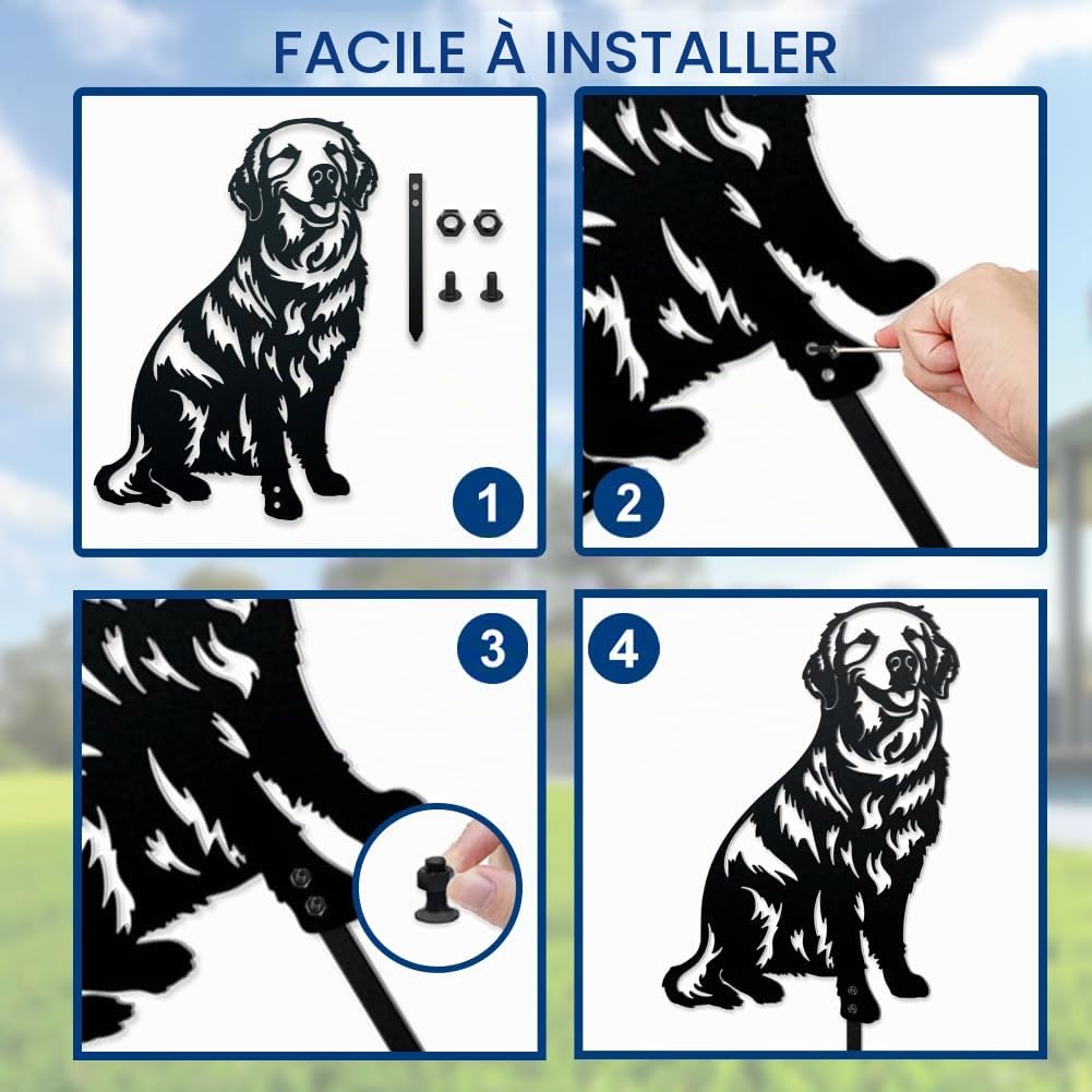 WADORN Piquet Décoratif en Métal de Chien - Statue d'Extérieur Jardin Golden Retriever Silhouette - Art en Métal Ornement Cadeau pour Pelouse, Cour et Patio