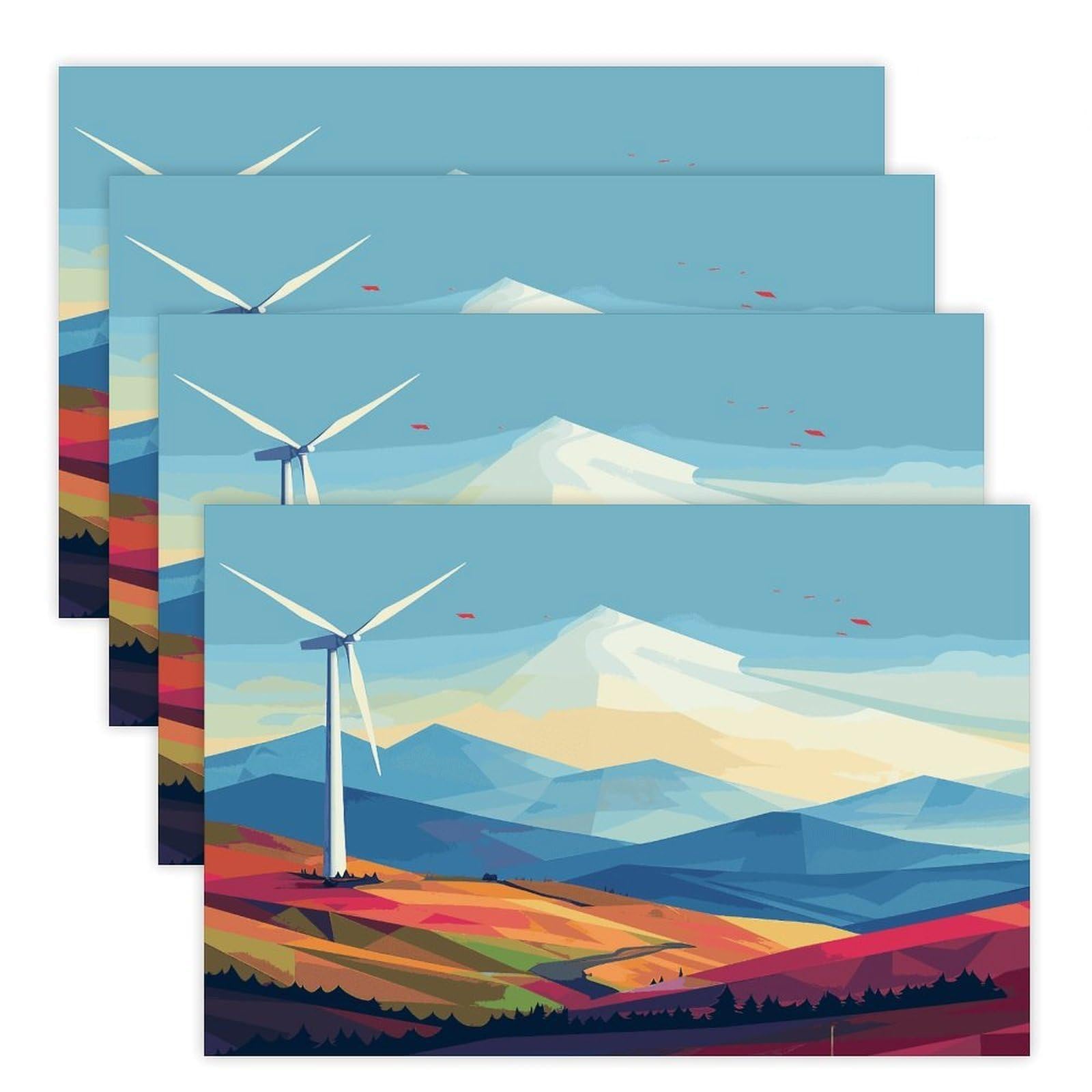 Windmill Flat Illustration Placemats Flax Place Mats for Dining Table Rectangle Non-Slip Table Mats Heat Resistant Washable Placemat for Kitchen Home Decor Party Outdoor 12" X 18"
