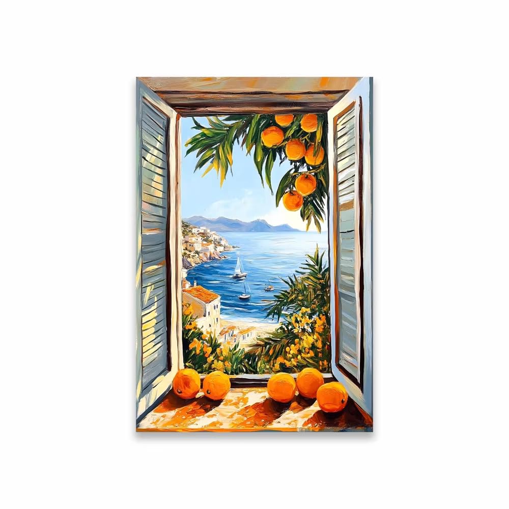 AEFOUU Open Window Henri Matisse Print Poster Henri Mediterranean Sea Orange Tree Coastal View Canvas Painting Living Room Decor(50x70cm/20x28in/Frameless)