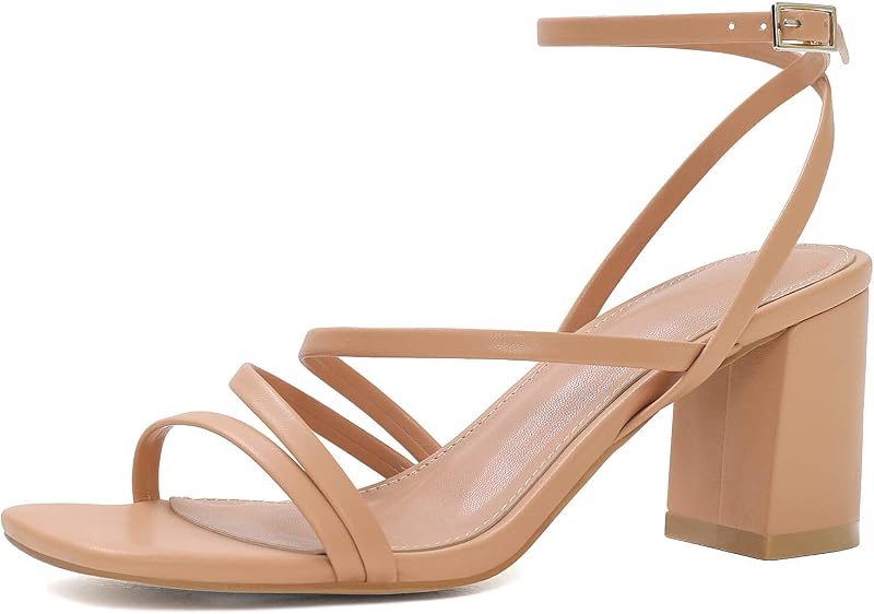 LACUONE Tacones con tiras Sandalias con punta cuadrada para mujer