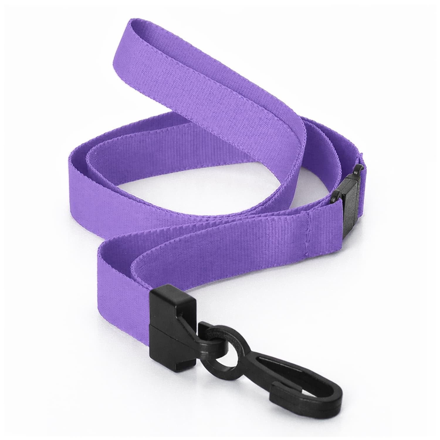 Pack of 100 Purple Lanyards 15mm Flat Rpet Recycled Polyester with Plastic Clip By LanyardsTomorrow, Safety Breakaway ID Badge Holder Eco Neck Straps