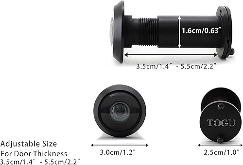 Miniatura 2 de TOGU TG3016YG-BC Lente de vidrio HD de latón macizo con certificación UL, mirilla de 220 grados con cubierta de privacidad resistente para puertas
