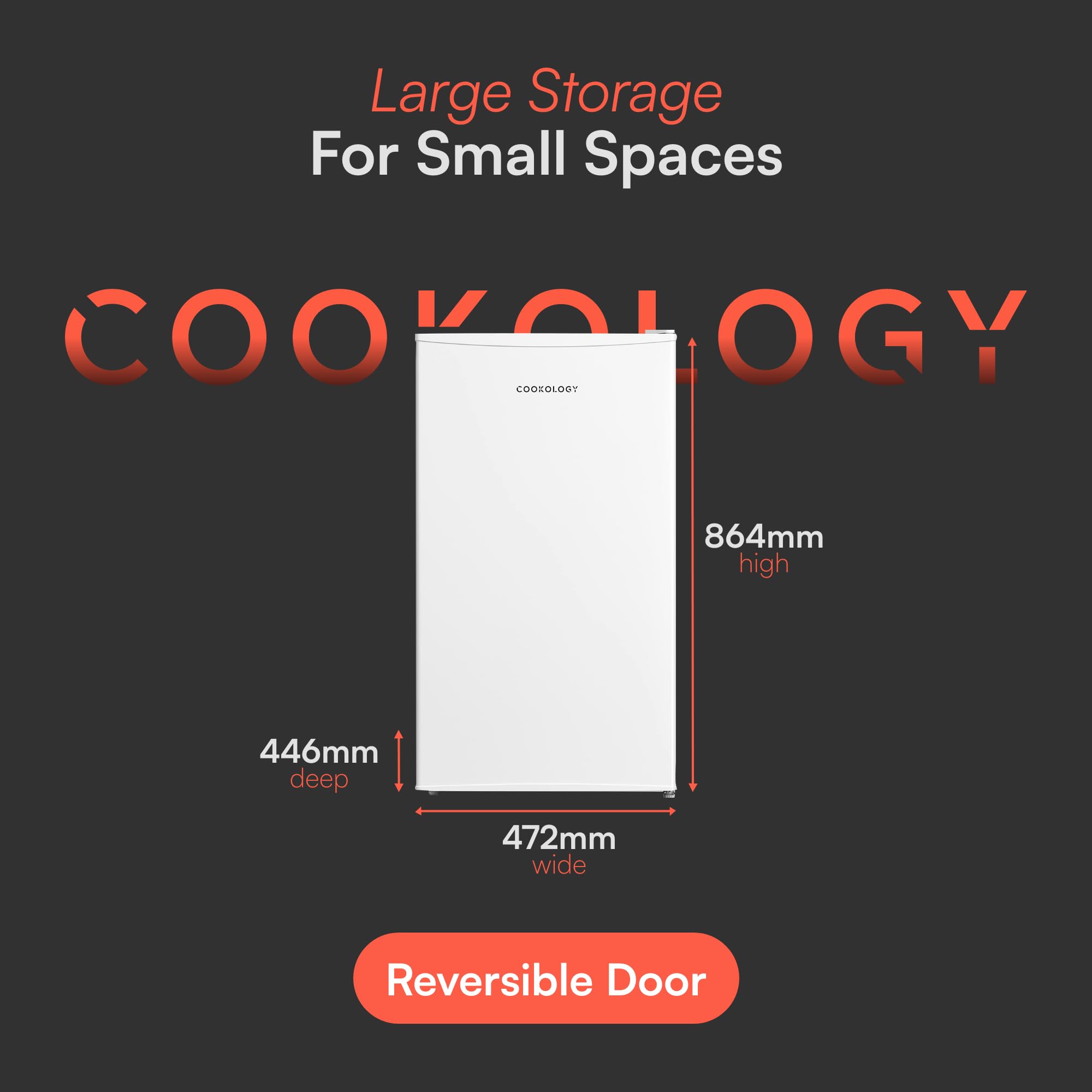 Cookology UCFR88WH Under Counter Freestanding Fridge in White - 93 Litre Capacity - Adjustable Temperature Control & Legs - Reversible Door — view 4