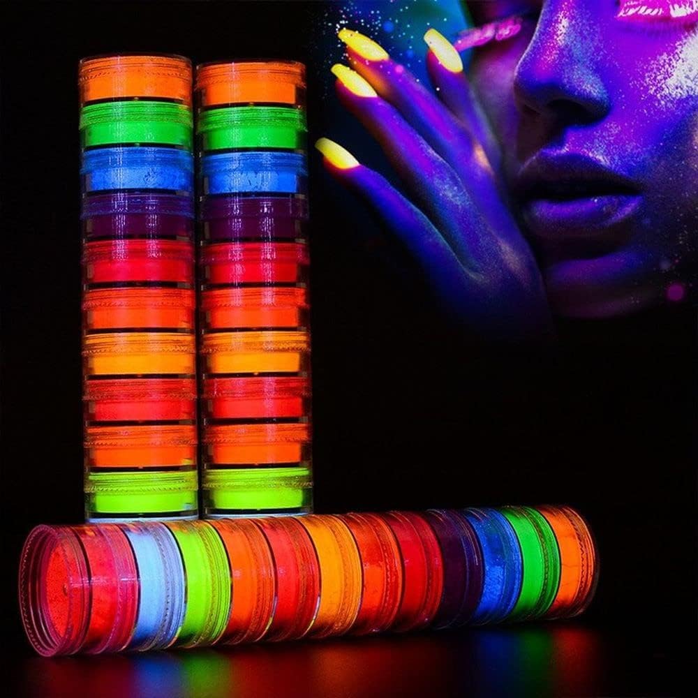 12 Jars/Set Neon Pigment Nail Powder Superfine Fluorescence Dust Ombre Phosphor Powder Nail DIY Colorful Glitter