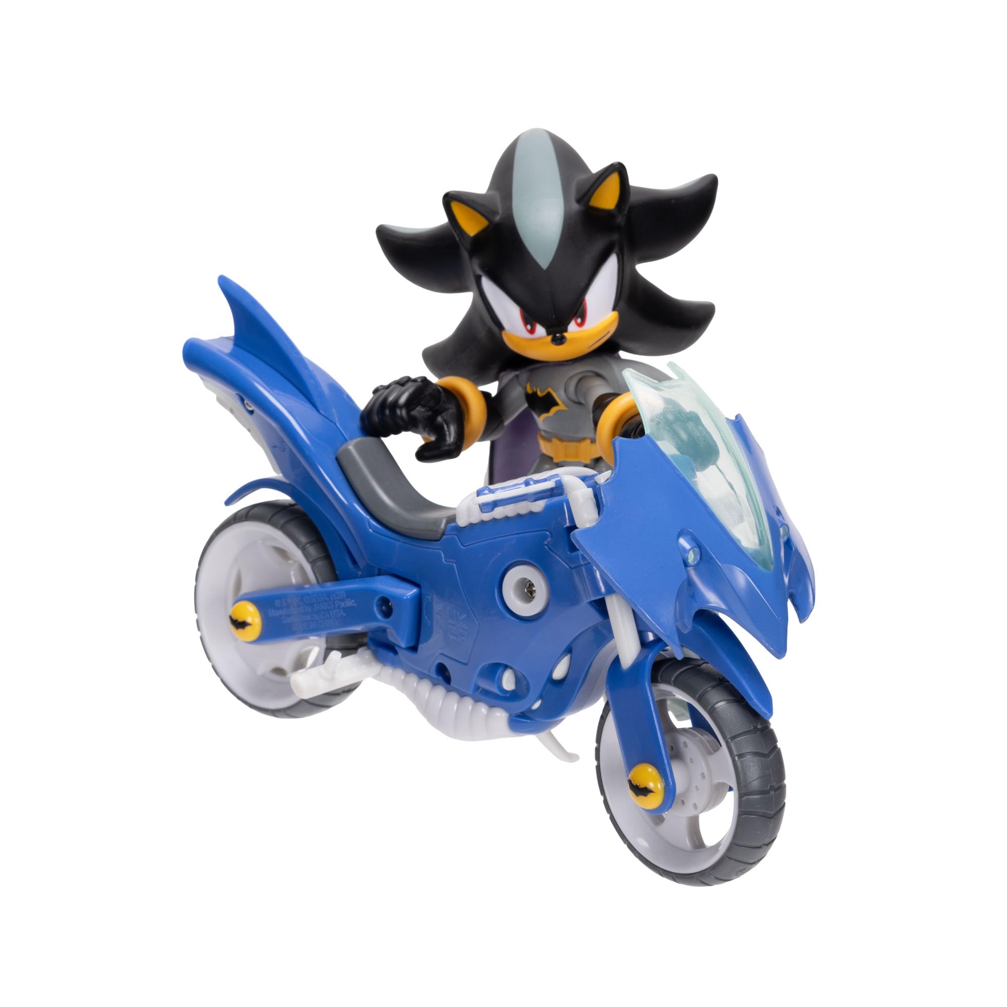 Coffret Figurine articulée DC x Sonic Shadow en Batman et Batcycle, Jakks Pacific, Comprenant Une Figurine Shadow de 12,7cm & Un véhicule interactif avec Roues Mobiles et béquille Fonctionnelle.