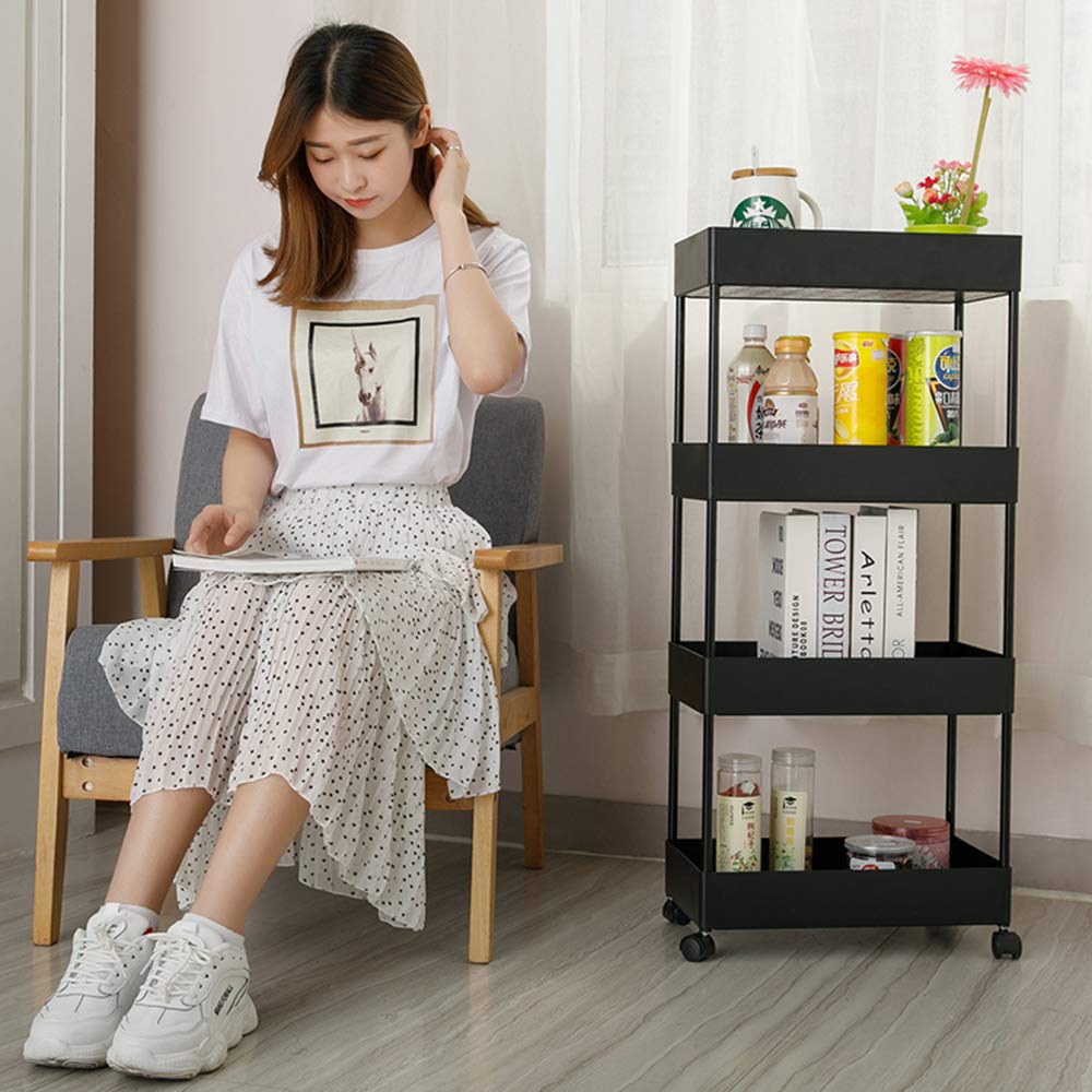 Carrello portaoggetti sottile a 4 livelli, scaffale mobile per bagno, scaffale scorrevole per cucina, ufficio, bagno, lavanderia, luoghi stretti