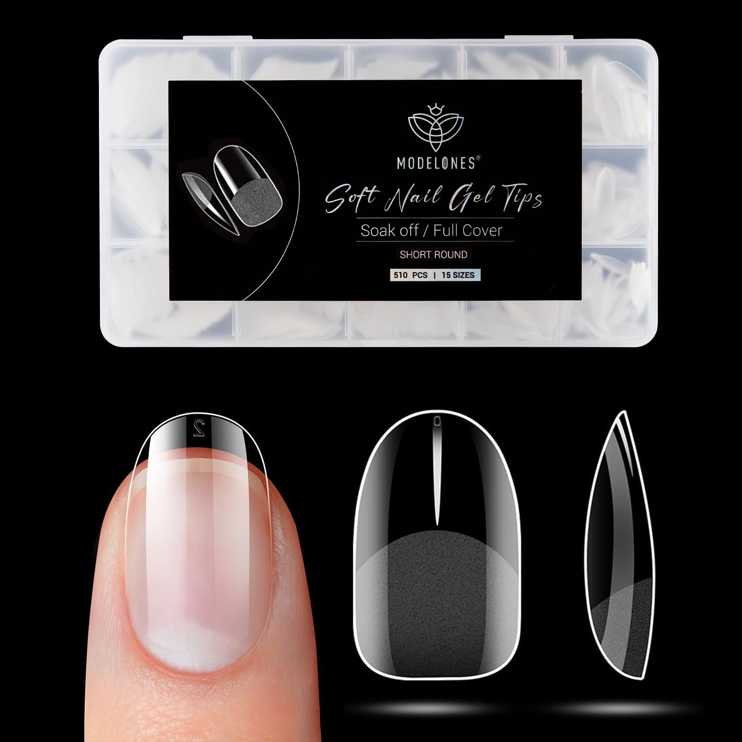 Modelones 510 Pezzi Unghie Finte, 15 Taglie Tip in Gel per Unghie Ricostruzione, Gel Tips Unghie Copertura Completa per Nail Art Salone Manicure, Rotondo Corte XS- Semi Matte