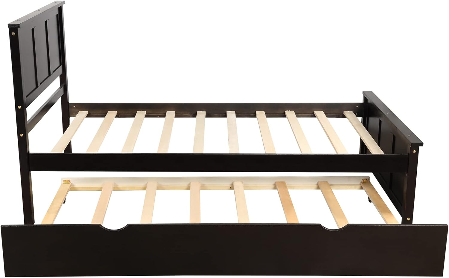 CITYLIGHT Twin Bed Frame with Trundle, Twin Trundle Bed with Headboard, Wood Twin Platform Bed for Kids,Girls,Boys or Guest Room,No Box Spring Needed,Espresso