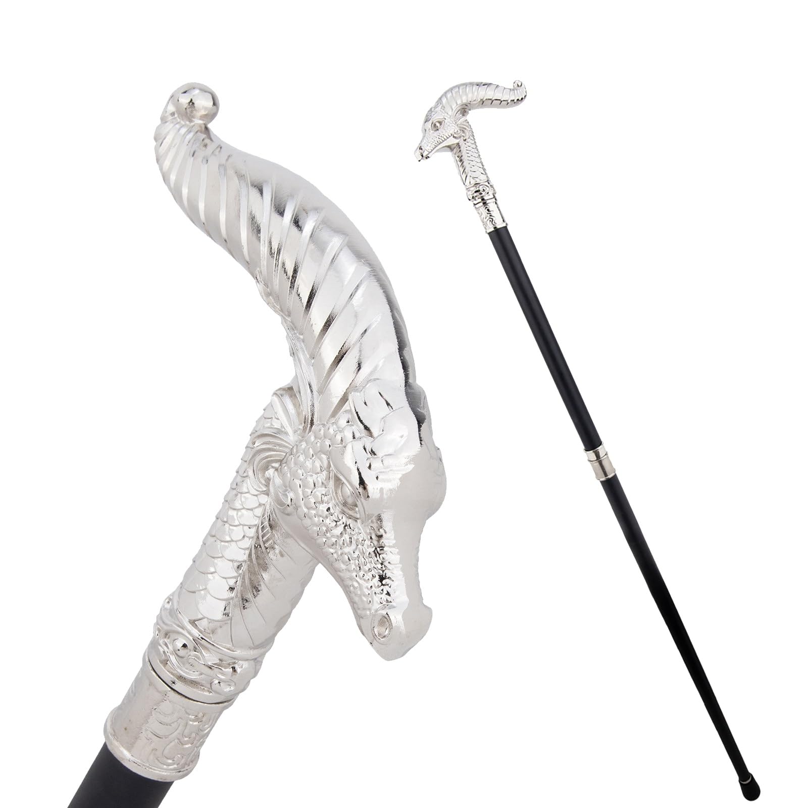 Bastón de Ceratops, Bastón Decorativo Antideslizante, con Dragón Gótico para Cosplay de Halloween, 93 Cm(Silver)