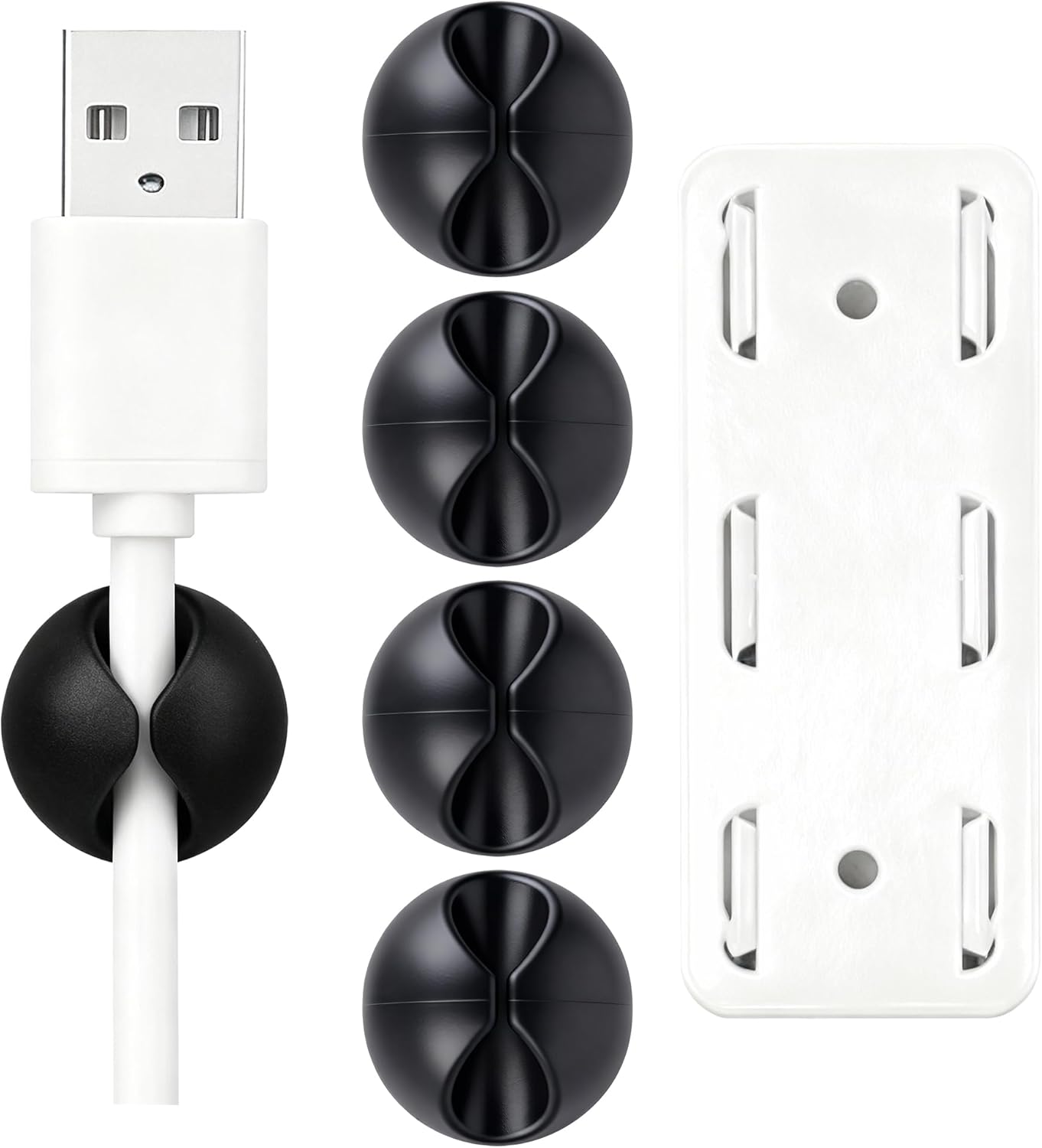 Desk Cord Cable Holder Clips, Adhesive Charging Cord Wire Organizer Keeper Holder for Nightstand, Desk, Office or Mouse with 1 Power Strip Holder