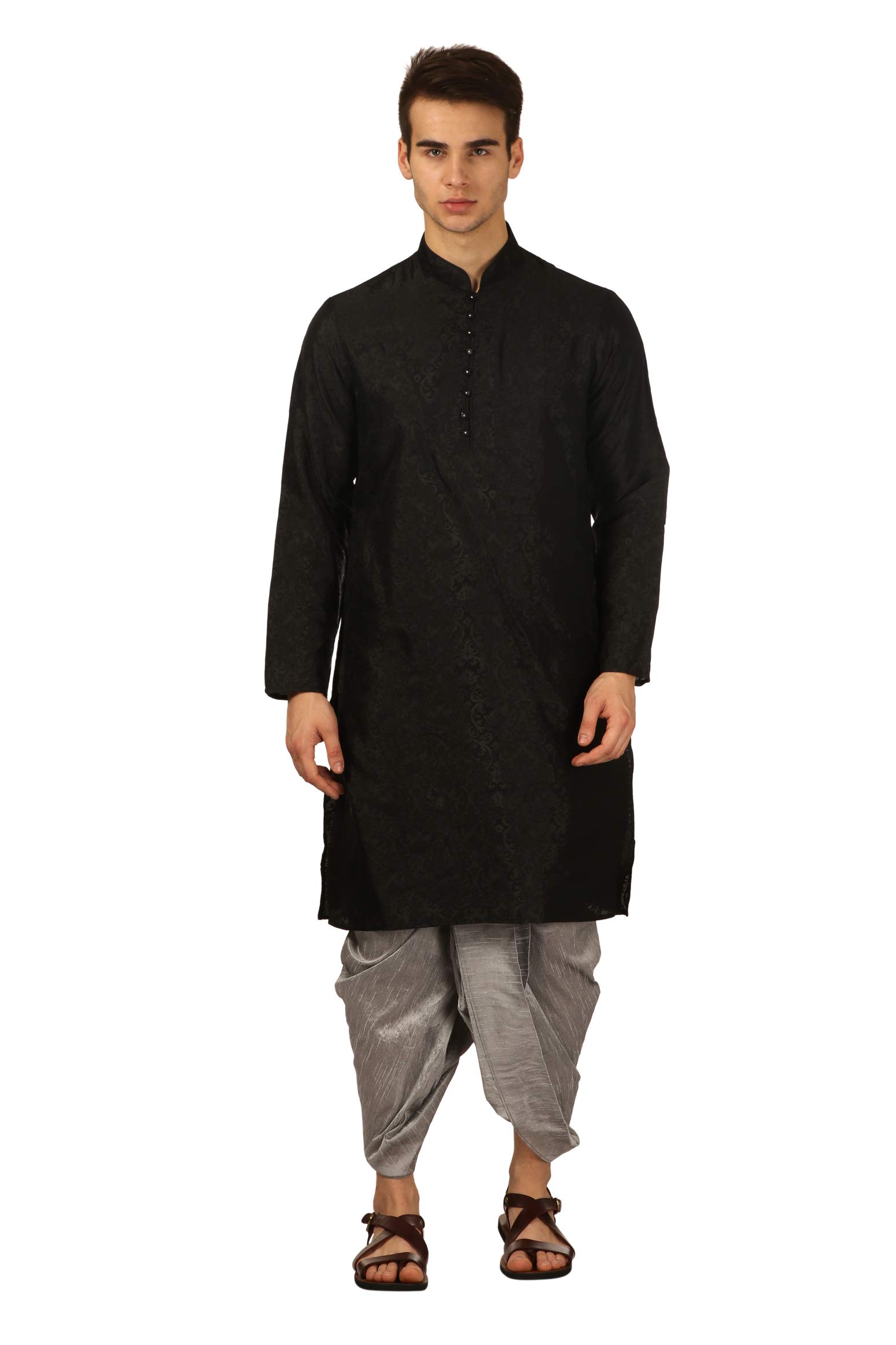 royal kurta Men's Regular Fit Silk Blend Dhoti Kurta Set (Black)-picture-24