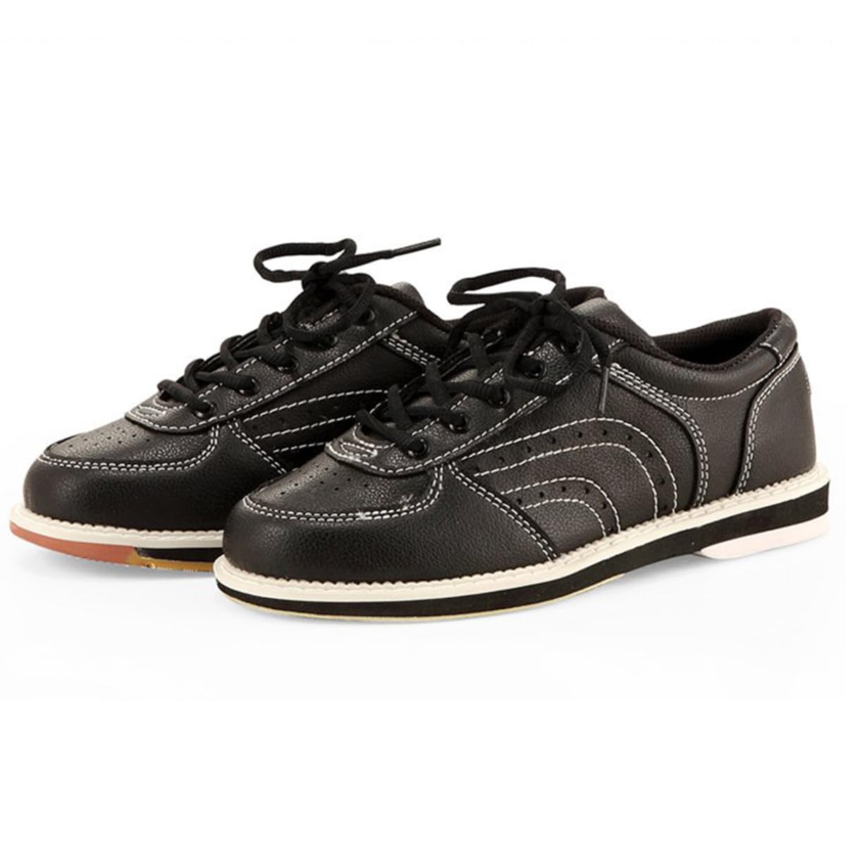 Herren Bowlingschuhe Leder bequemer Leichte Schnürung Bowling Trainingsschuhe rutschfest Atmungsaktiv Mikrofaser Sohle