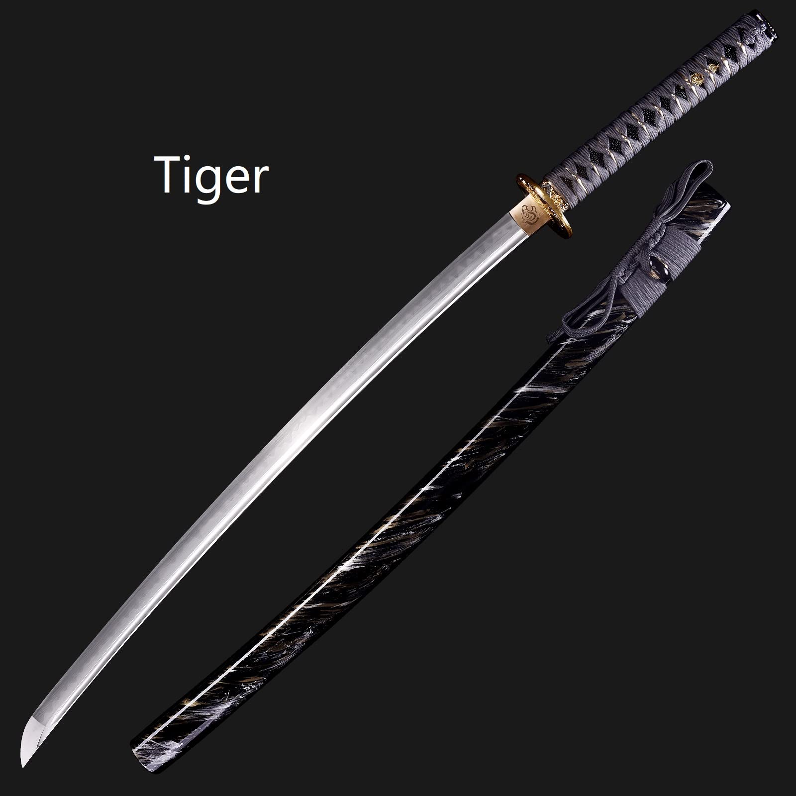 ANATAK Handmade Katana Sword,Japanese Samurai Sword by 1060 Carbon Steel/Damascus Folded Steel/T10 Steel Carbon Steel Clay Tempered,Full Tang,40.5-Inch (Golden Tiger-T10 Clay)