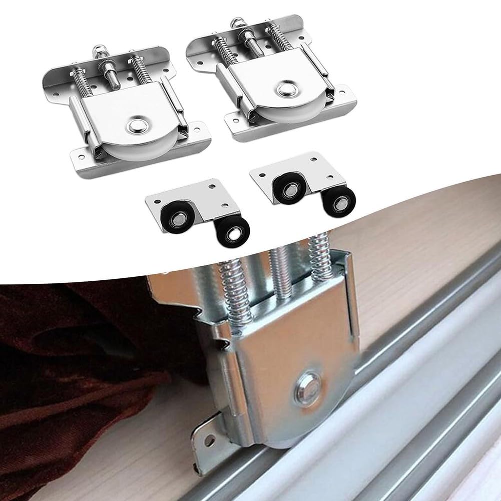 Sliding Door Wheels for Wardrobe & Cabinet Doors – 2-Pack Steel Roller Casters with Shock Absorber, 78 mm x 84 mm, Quiet Smooth Operation, Compat