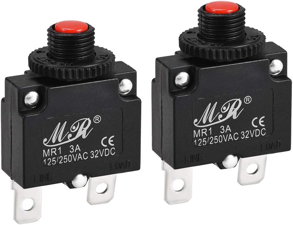 Sourcingmap Thermal Circuit Breakers 3A 125/250V AC 32V DC Push Button Manual Reset Overload Protector Switch 2 Pcs