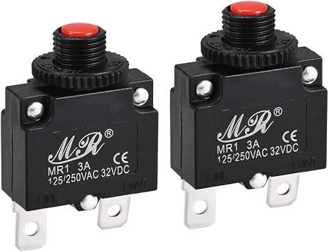 Sourcingmap Thermal Circuit Breakers 3A 125/250V AC 32V DC Push Button Manual Reset Overload Protector Switch 2 Pcs