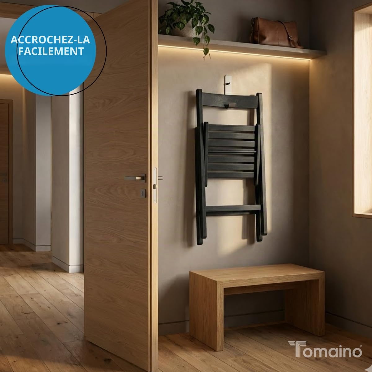 Tomaino - Lot de 4 chaises pliantes de camping en bois - Pour intérieur et extérieur - Peu encombrant, idéal pour cuisine, jardin, balcon (naturel)