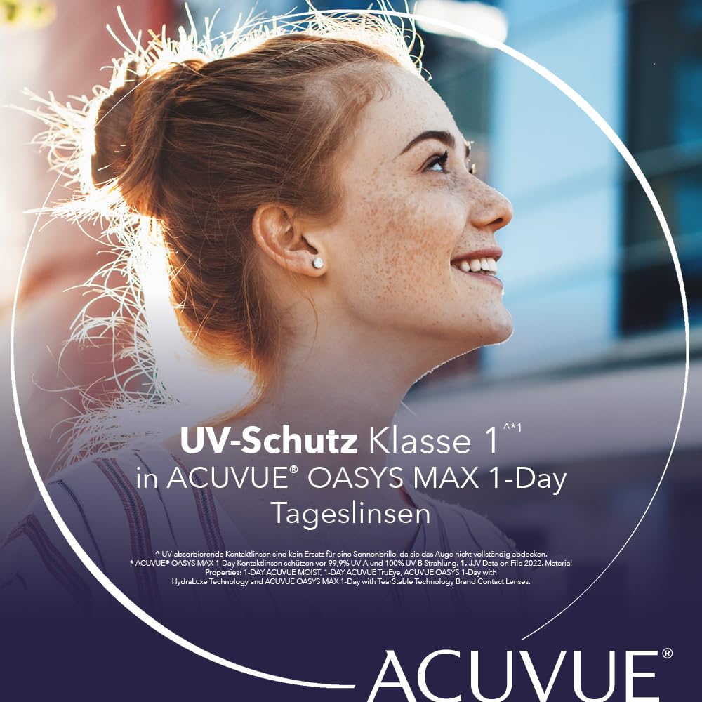 ACUVUE OASYS MAX 1-Day Tageskontaktlinsen – Helfen dabei, das Gefühl von müden & trockenen Augen zu reduzieren – 30 Tageskontaktlinsen mit -7.50 dpt und BC 8.5 – UV Schutz & angenehmes Tragegefühl