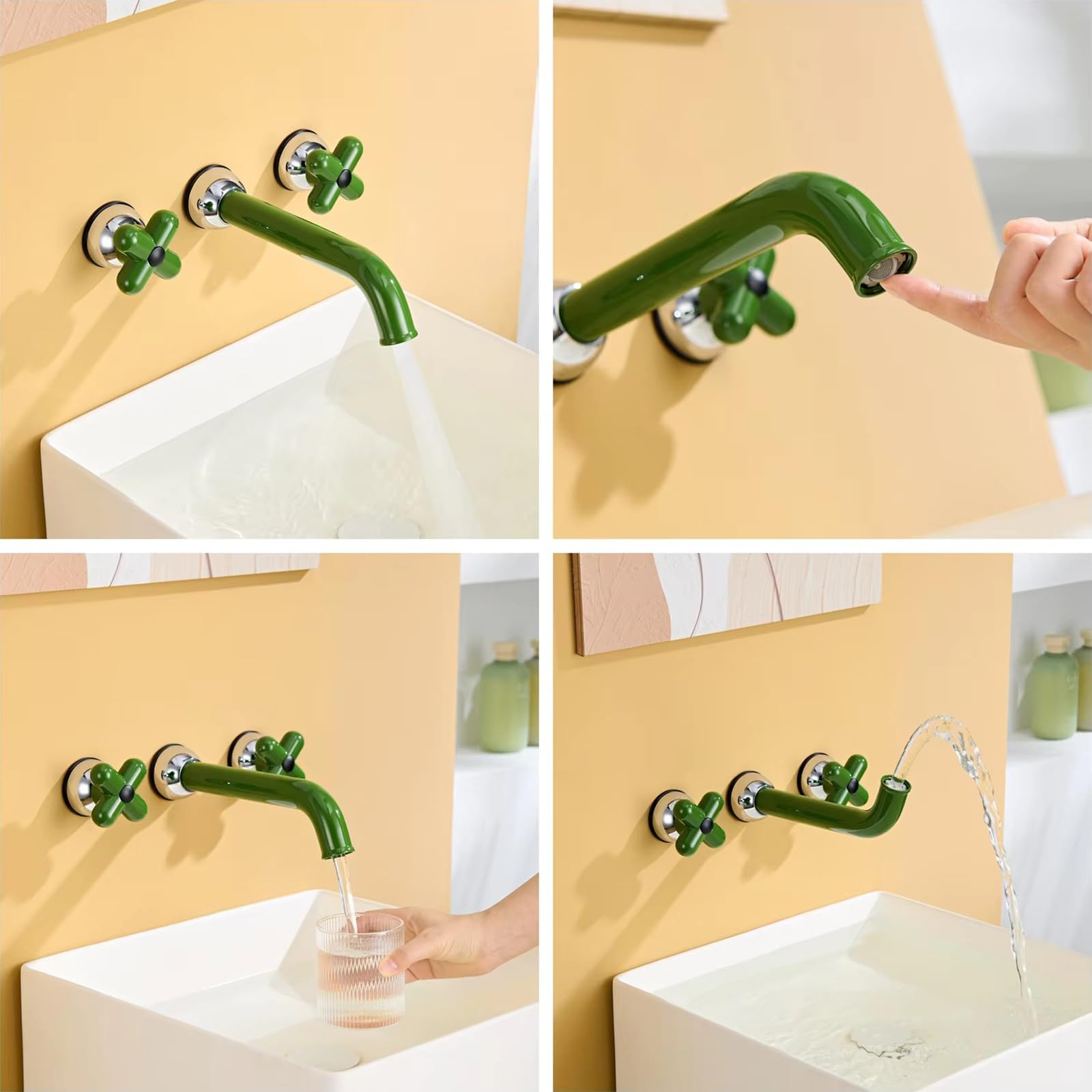 XJTNLB Grifo Lavabo Bimando Azul en Cruzado, Grifo Pared Lavabo Vintage Grifos para Lavabos de Baño con Rotación de 360°