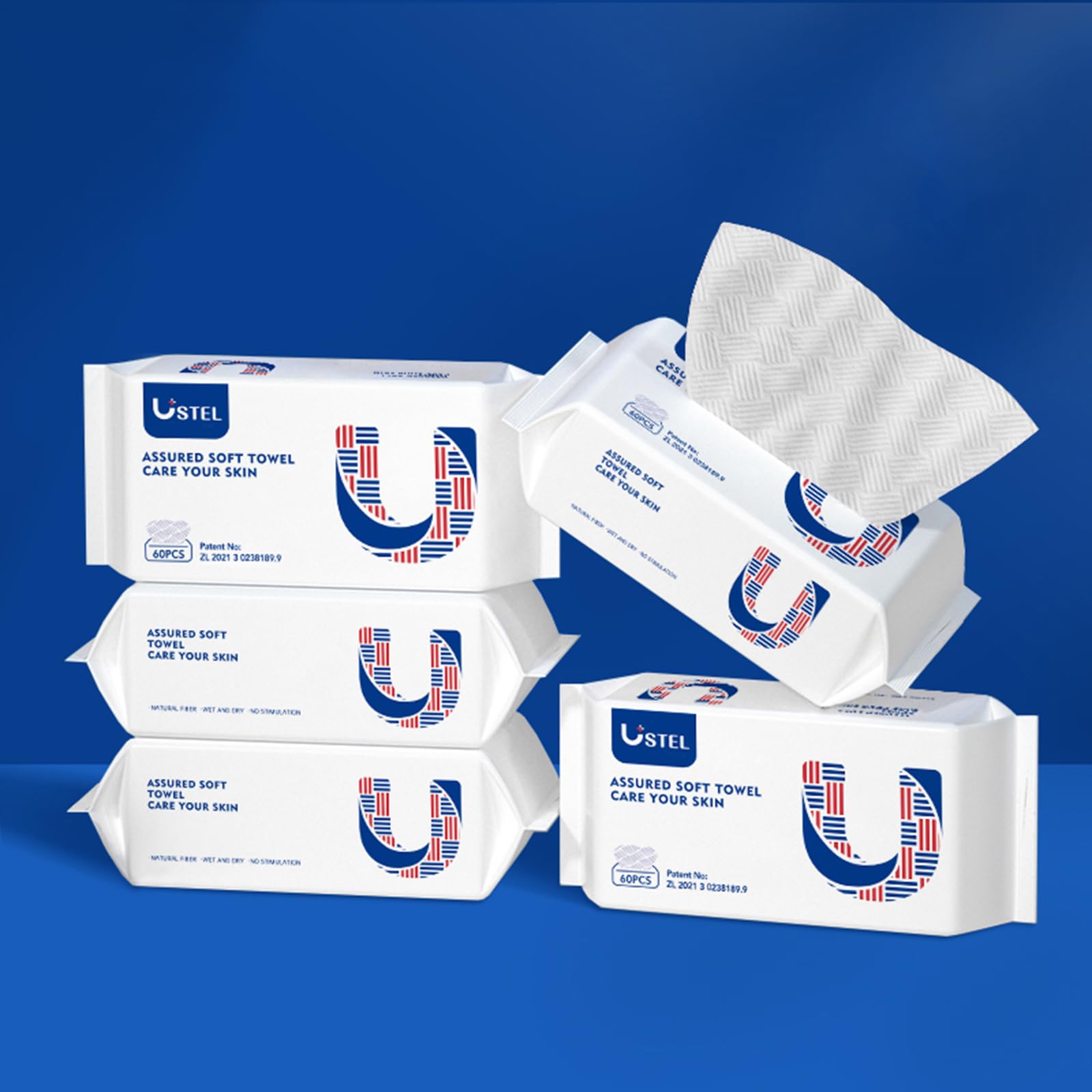USTEL miękkie suche chusteczki do twarzy, 100% USDA Biobased Jednorazowy ręcznik do twarzy, na mokro i na sucho, czysty ręcznik do oczyszczania skóry wrażliwej, pielęgnacji niemowląt, demakijażu, 60