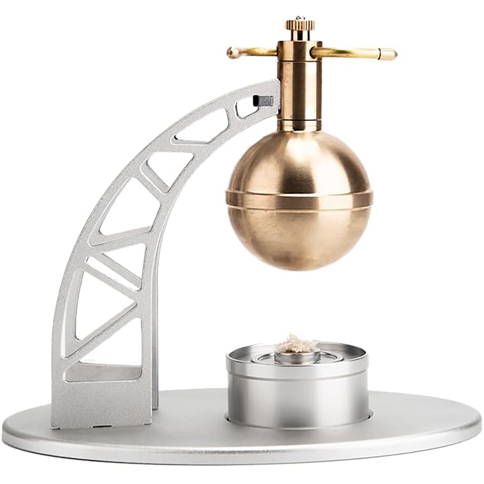 Generisch Heros Dampfmaschinenmodell mit Kessel-Kit, DIY antikes Äolipil-Ingenieurmaschinenmodell, das funktioniert, Physik-Wissenschaftsset für Erwachsene,Silber
