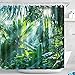Produktbild LB Grün Wald Duschvorhang 180x180CM Tropischer Dschungel Duschvorhänge mit Haken,Bananen Blätter Palme Pflanze Bad Vorhang Polyester Wasserdicht Anti Schimmel Badezimmer Vorhänge
