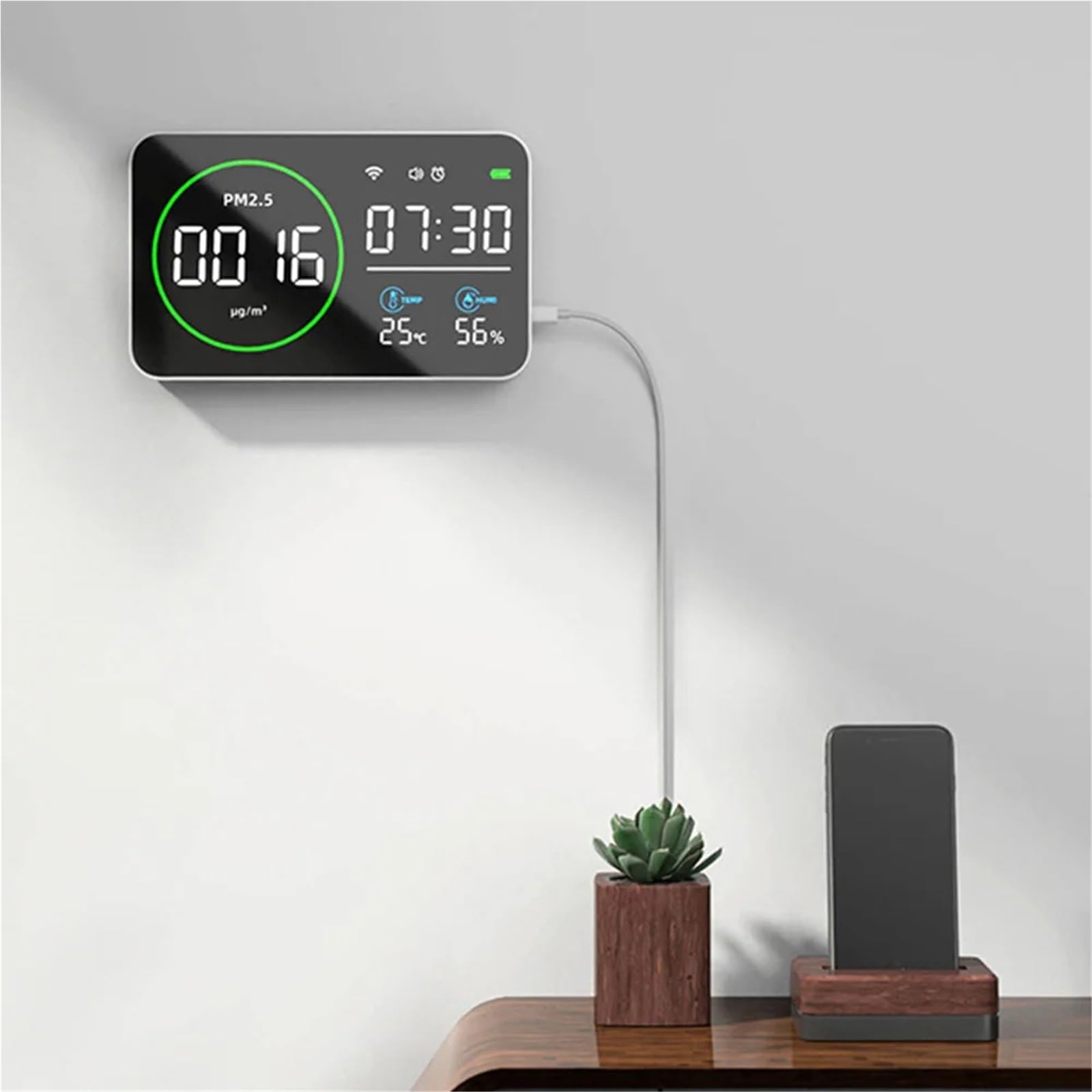 Detector de Gases, Monitor de Temperatura y Humedad PM2.5, Detector Digital Calidad del Aire 4 en 1 con Pantalla LED
