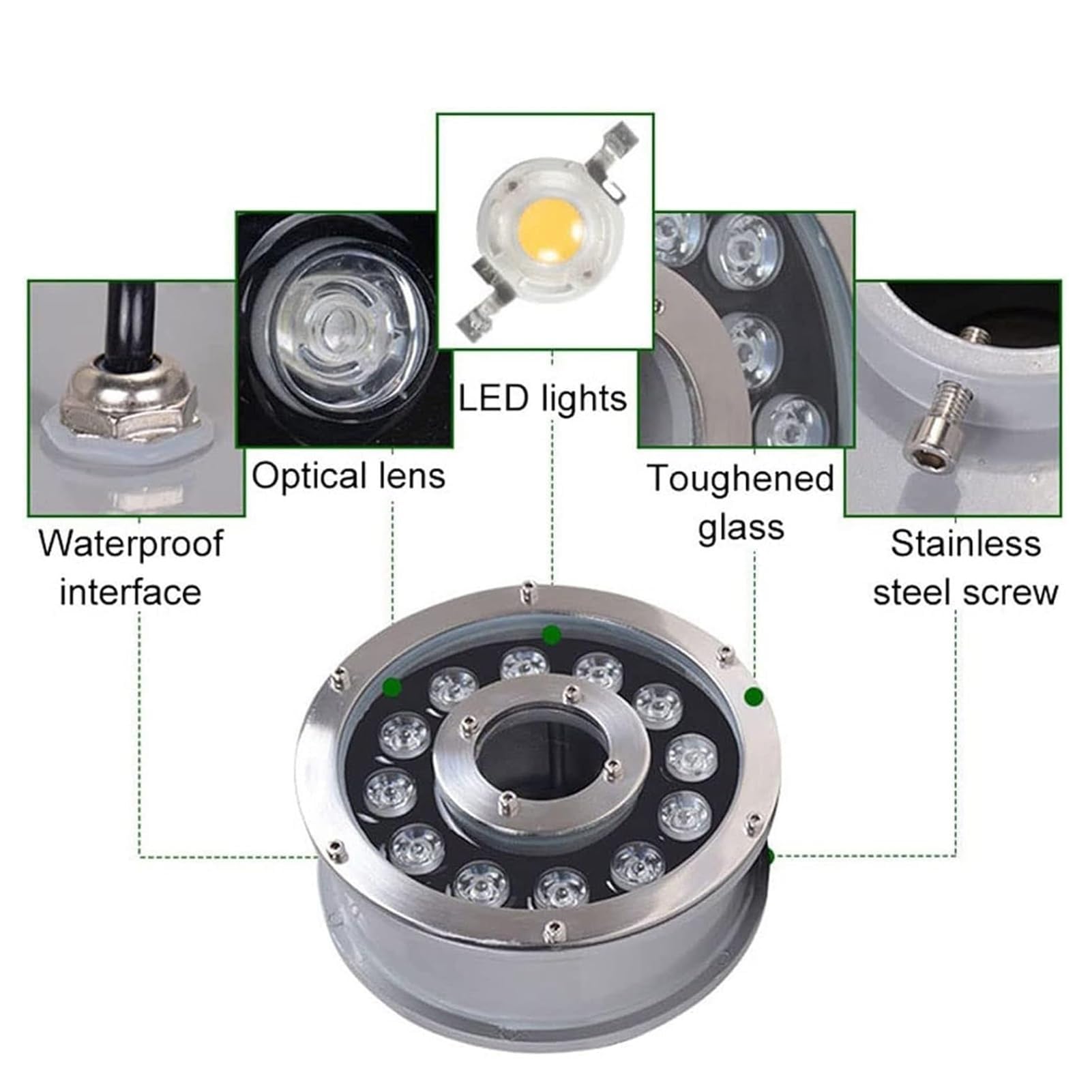Lámpara LED para Exteriores, luz LED Sumergible para Fuentes, lámpara Impermeable de Acero Inoxidable de 12 V para estanques, iluminación paisajística IP68 para Jardines y estanques de Peces