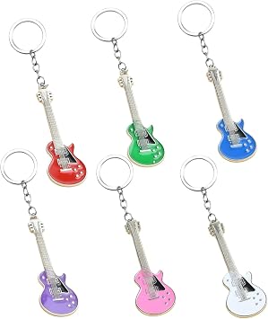 Guitar Keychain,6 Pack Keyring Mini Electric Guitar Keyring Rock Band Key Holder Instrument Designe Rock Band Key Holder Instrument for Music Lovers