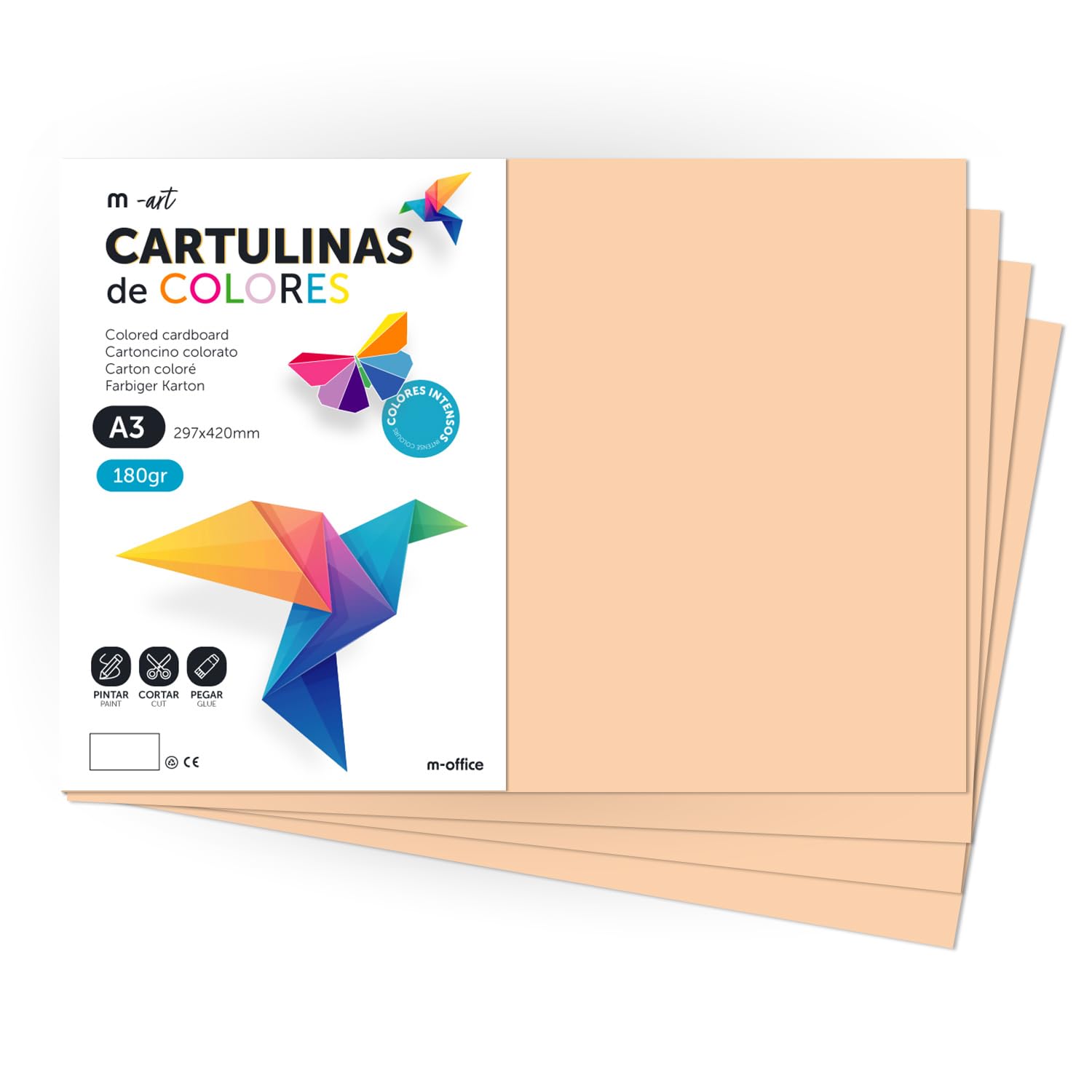Cartulina de Colores, Cartulina A3, Folios Colores 180 g, Bloc cartulina Colours intensos, Ideal para Manualidades, Imprimir Tus Documentos y Diseños Creativos · m-office (200 Hojas, Vainilla)