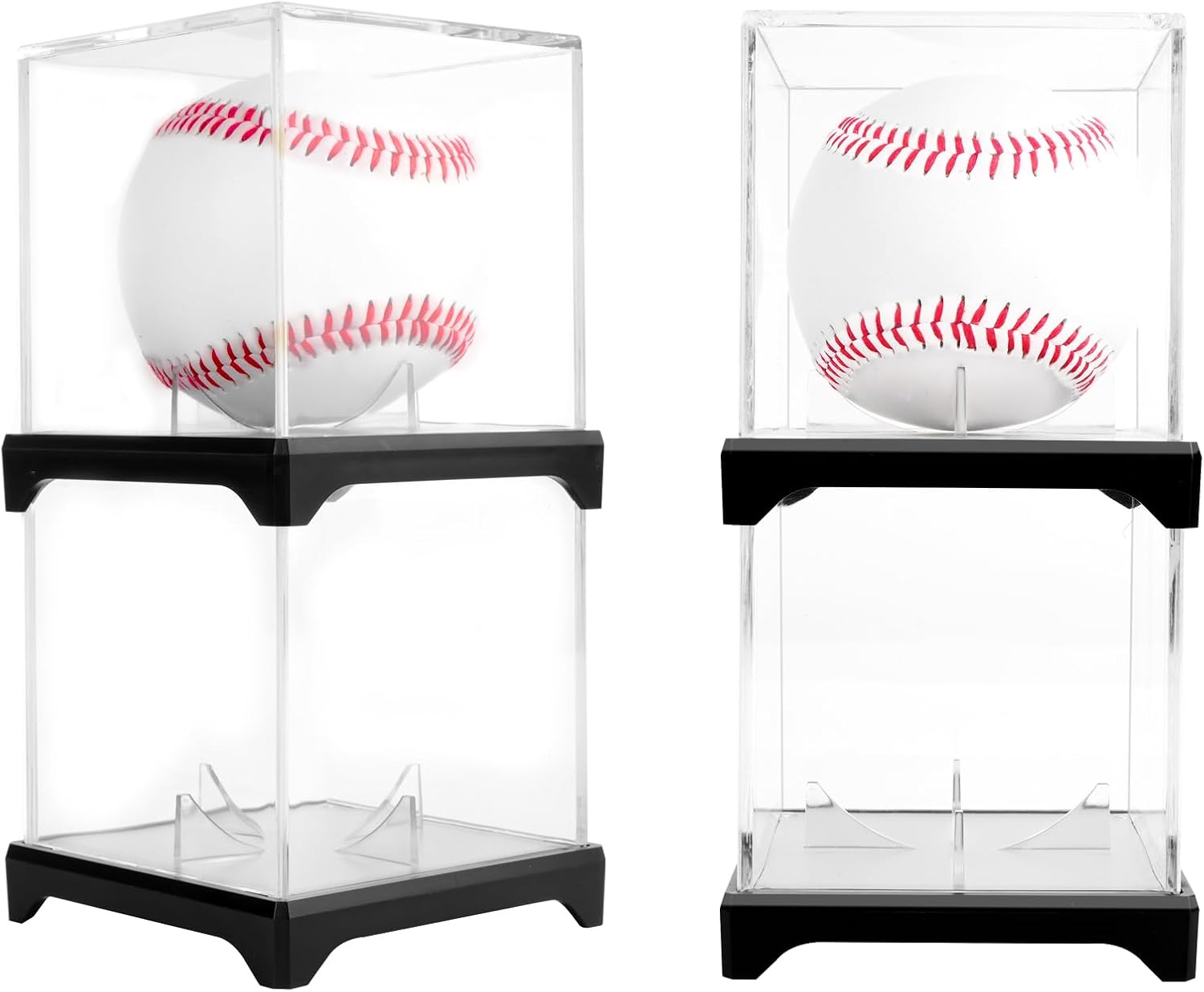 4 Pack UV Protected Baseball Display Case with Stackable Design - Clear Acrylic Box for Official Size Autograph Balls, Memorabilia Protector with Base