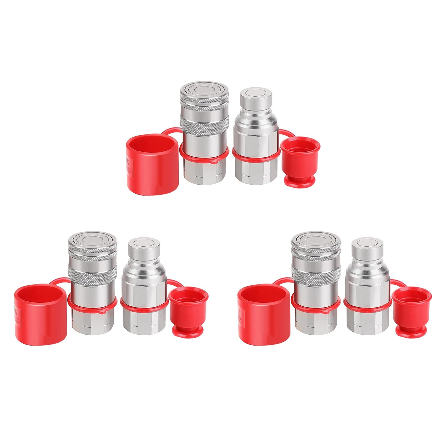 Ctrlzs 3 Set 1/2Inch Npt Hydraulic Coupler Skid Steer Flat Face Quick Connect Couplings With 2Pcs Dust Cap