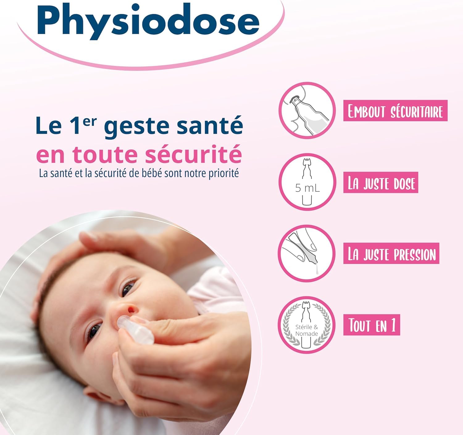 Pack 3 PHYSIODOSE - Sérum Physiologique 40x5ml - Hygiène du nez, des yeux, des oreilles – Nourrisson, bébé, adulte – Laboratoires Gilbert – Fabriqué en France