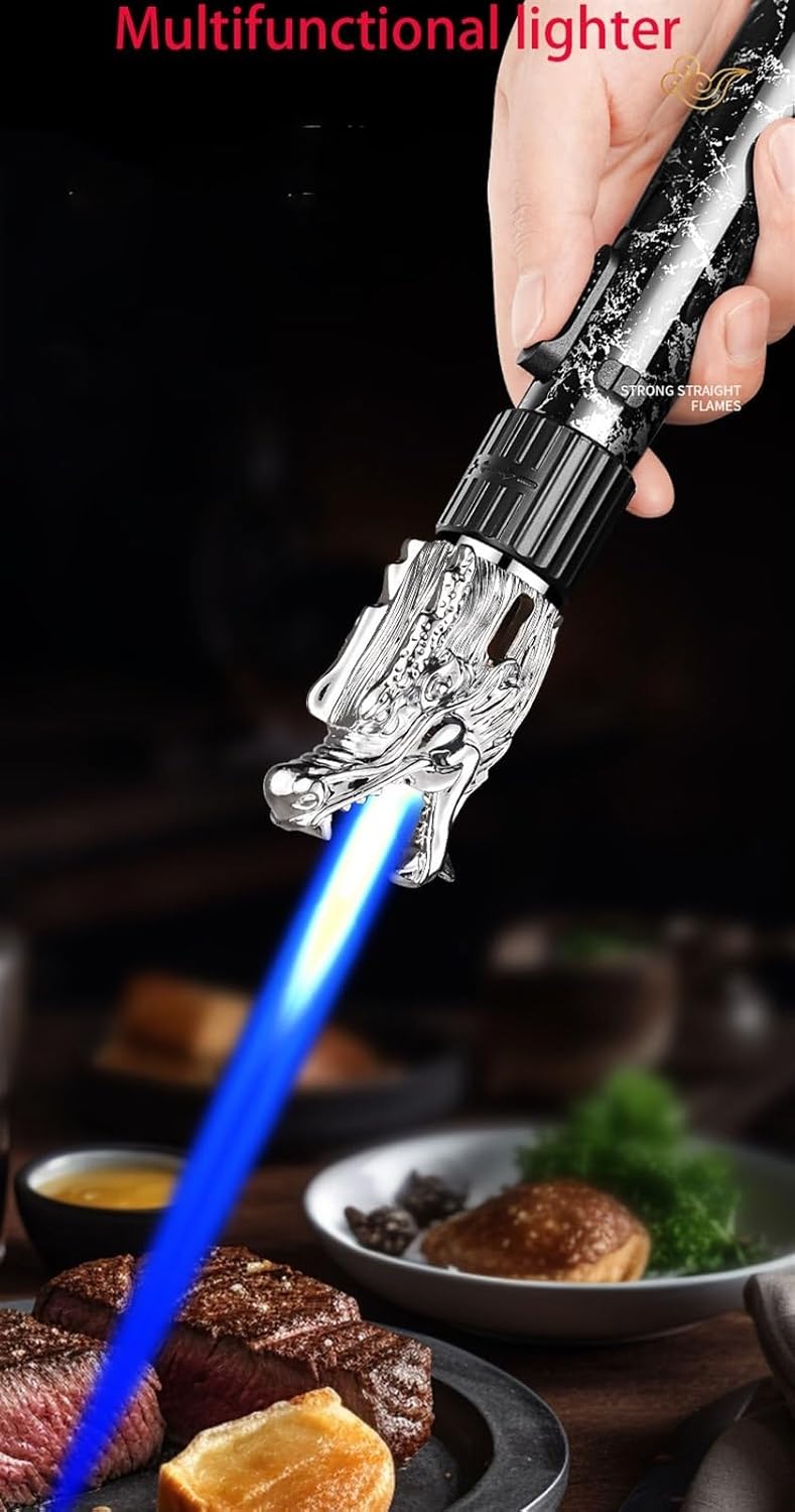 Windproof Blue Flame Torch Lighter with Safety Lock and Adjustable Flame Lighter, Refillable Butane Gas Lighter, Multi-Function Lighter for Candles, Campfire, BBQ, Baking, Camping, Gift.(C)