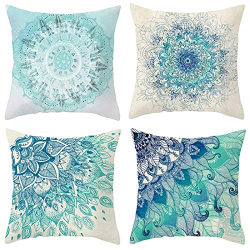Kissenbezug Dekorative Dekokissen Kissenhülle 40x40cm, Polyester Fabrik Mandala Blumenblattmuster Deko Kissenhülle für Couch Home Decor Hauswarminggeschenke, Grün Blau, Stil 18 – Bild 7