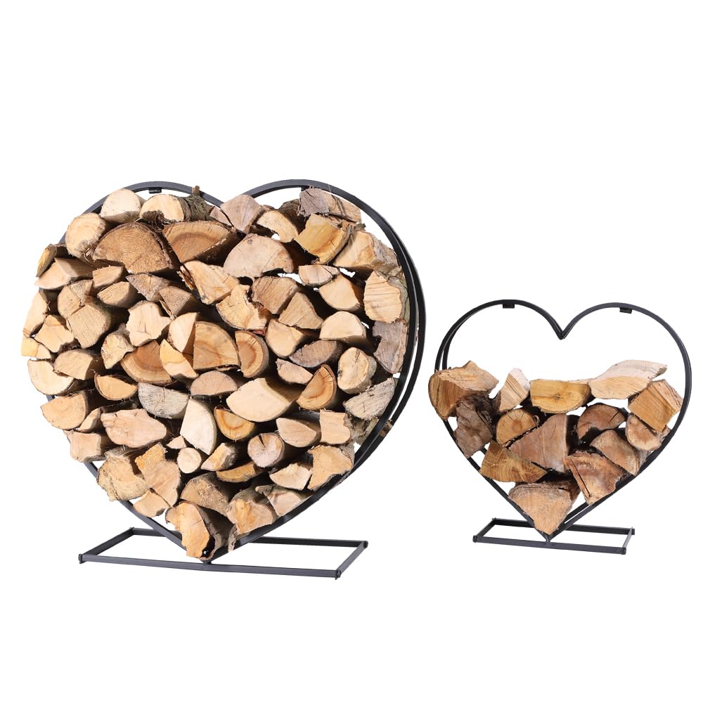 H4L Scaffale impilabile per legna da ardere, set da 2 pezzi, a forma di cuore, nero