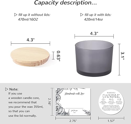 Miniatura 38 de Paquete de 6 tarros de vela de vidrio con tapas (16 onzas, transparentes) – Tarros de vela grandes para hacer velas de 3 mechas – Tarros de velas