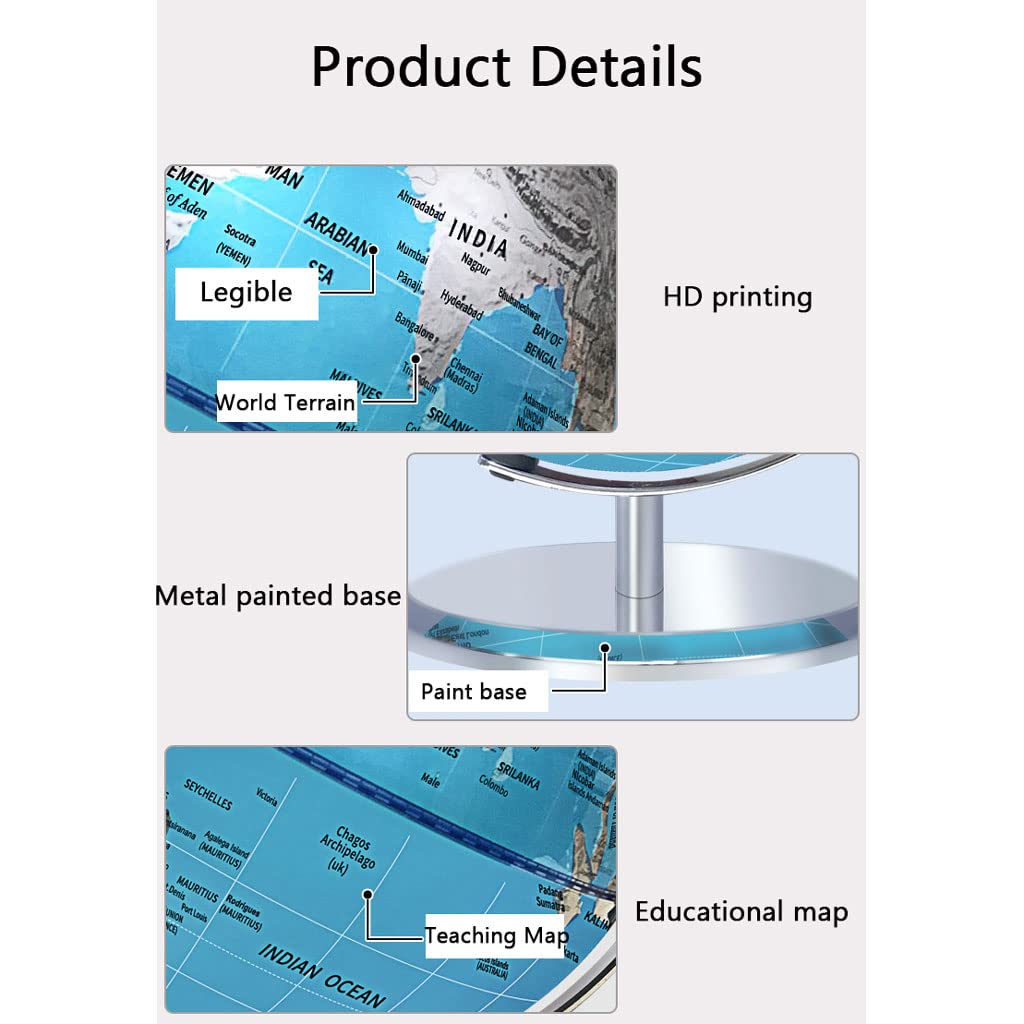 SYALEO Mappamondo Mappamondo da 20,3 cm con oceani Blu, Sfera Metallica, Globo Girevole a 720° con Arco in Metallo e Base per Studenti, cancellabile e scrivibile, Inglese World Globe
