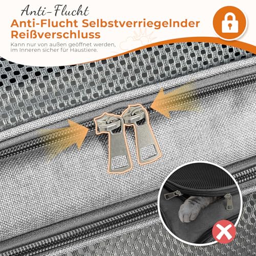 Lohofrnny Transporttasche Katze, Transporttasche für Katze Hund bis zu 8kg, Tragbar Faltbare Haustier Tragetaschen mit Schultergurt für Mittel Kleine Haustiere (Grau, 50x34x34cm)
