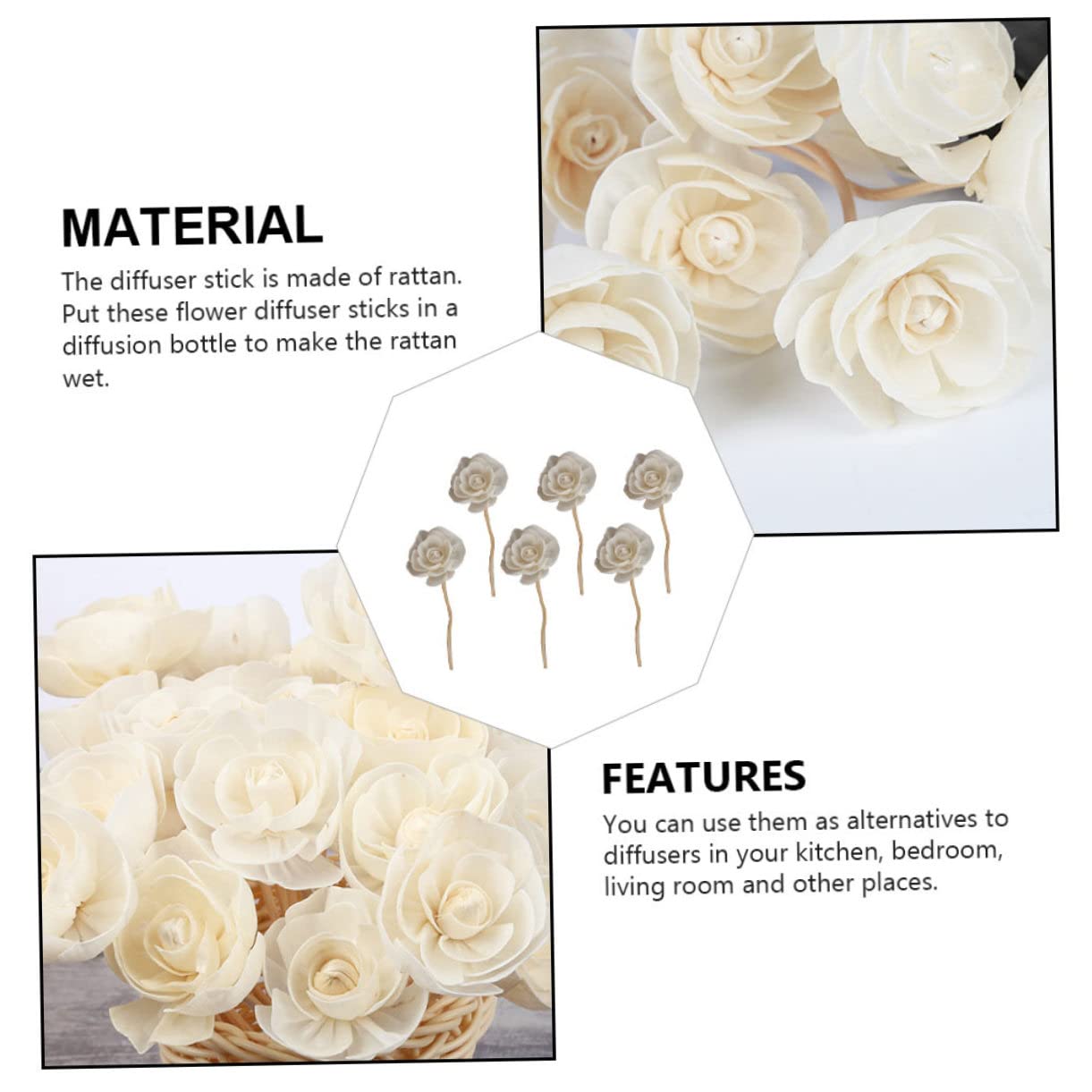 YARNOW Diffuseur de Parfum 6 Bâtonnets en Rotin de Fleur, Accessoires D'aromathérapie pour Diffuseur D'huile Essentielle, pour Salle de Bain et Hôtel