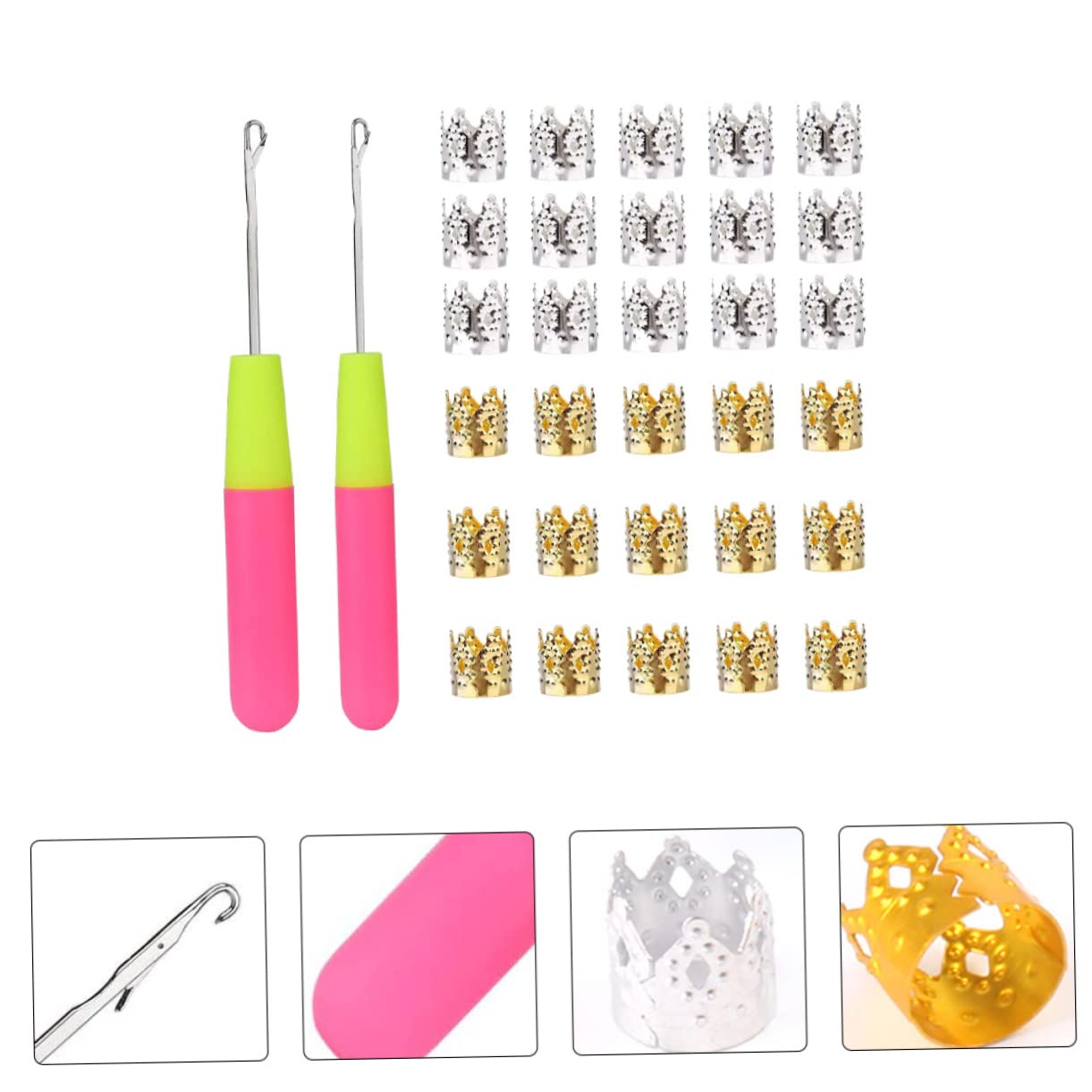 Kit Crochet Dreadlocks 7 Pièces - Aiguilles à Crochet Extensions Cheveux, Ergonomique, Métal/bois/plastique - 7