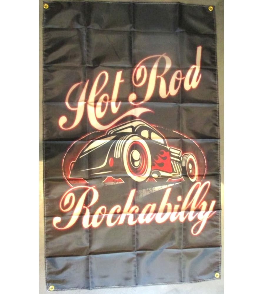 hotrodspirit - Hot Rod Flag Black with Red Rockabilly Flames, 150 x 90 cm