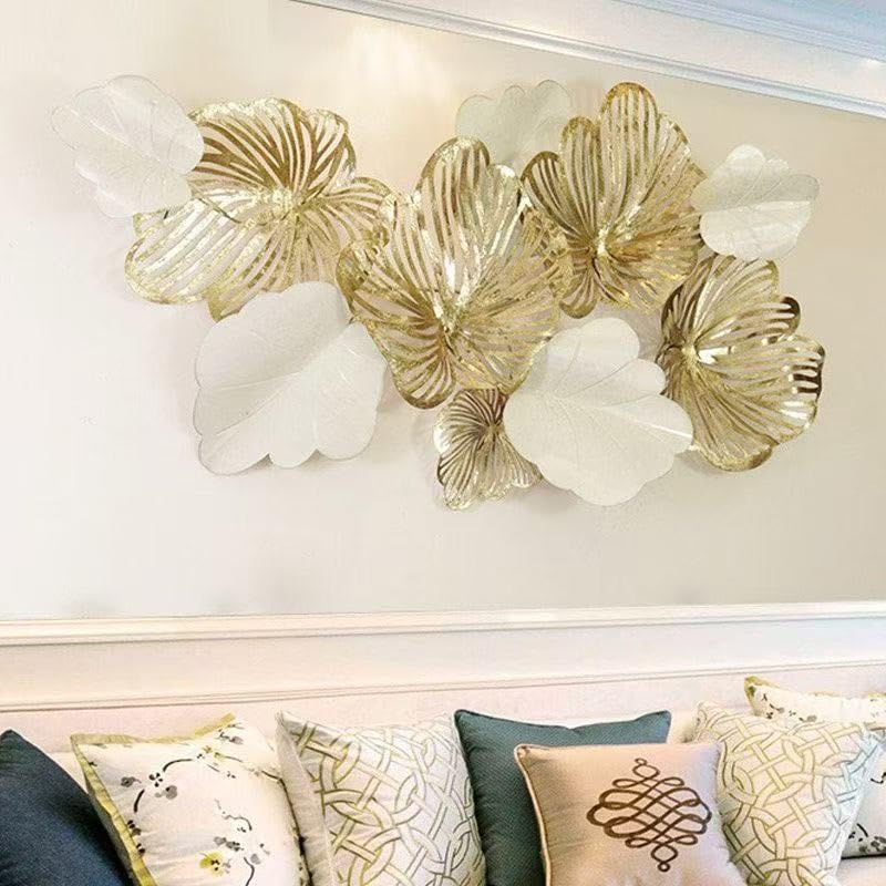 3D Wall Art Decor Metal Wall Art Modern Home Decor Gold Flower Blooming Wall Hanging Artwork Decoration for Living Room Bedroom Kitchen