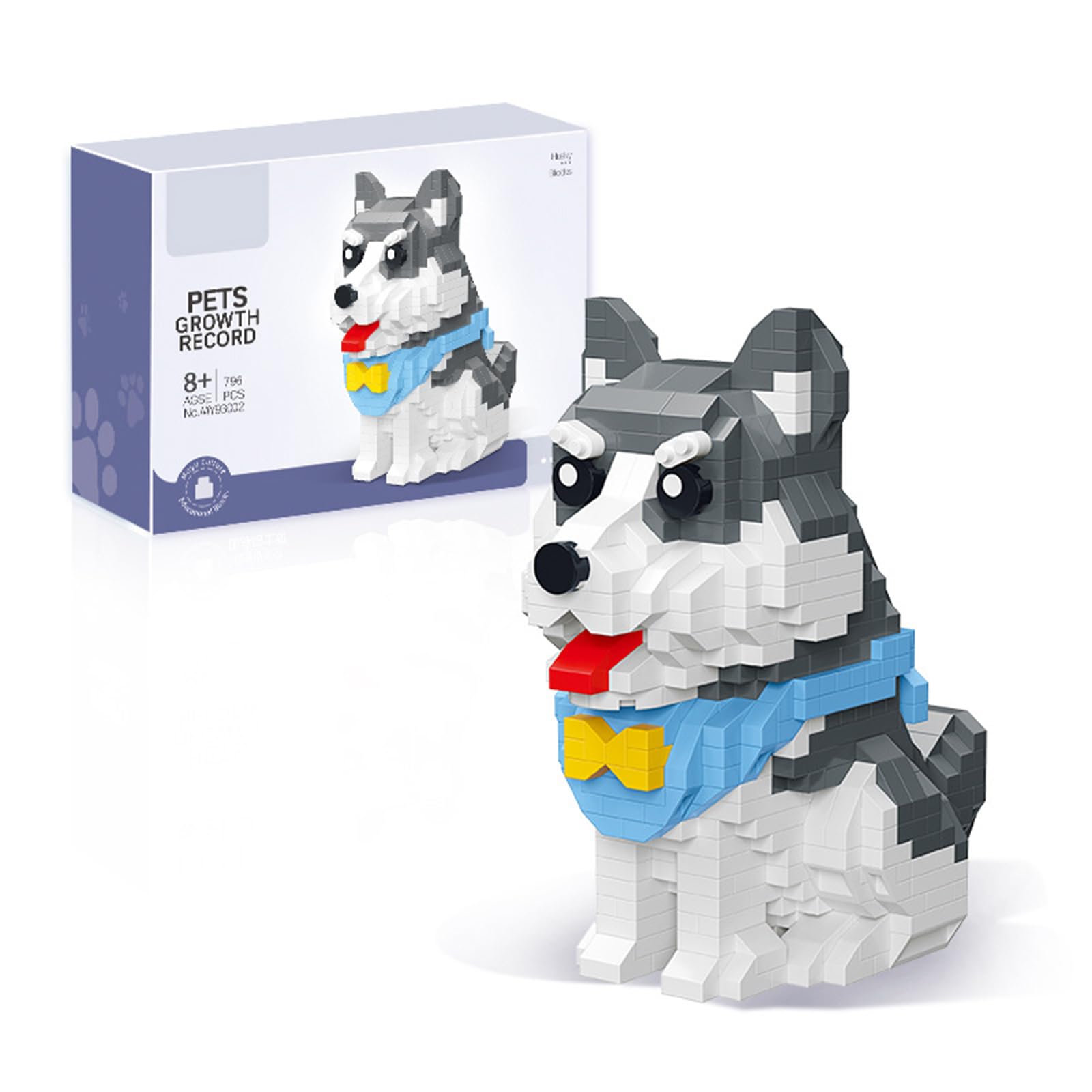 NOOLY Cute Pet Series Micro Building Block For Home And Office Decoration WKLJM-05 (Husky, 796 Pcs), Grey, Small - Image 3