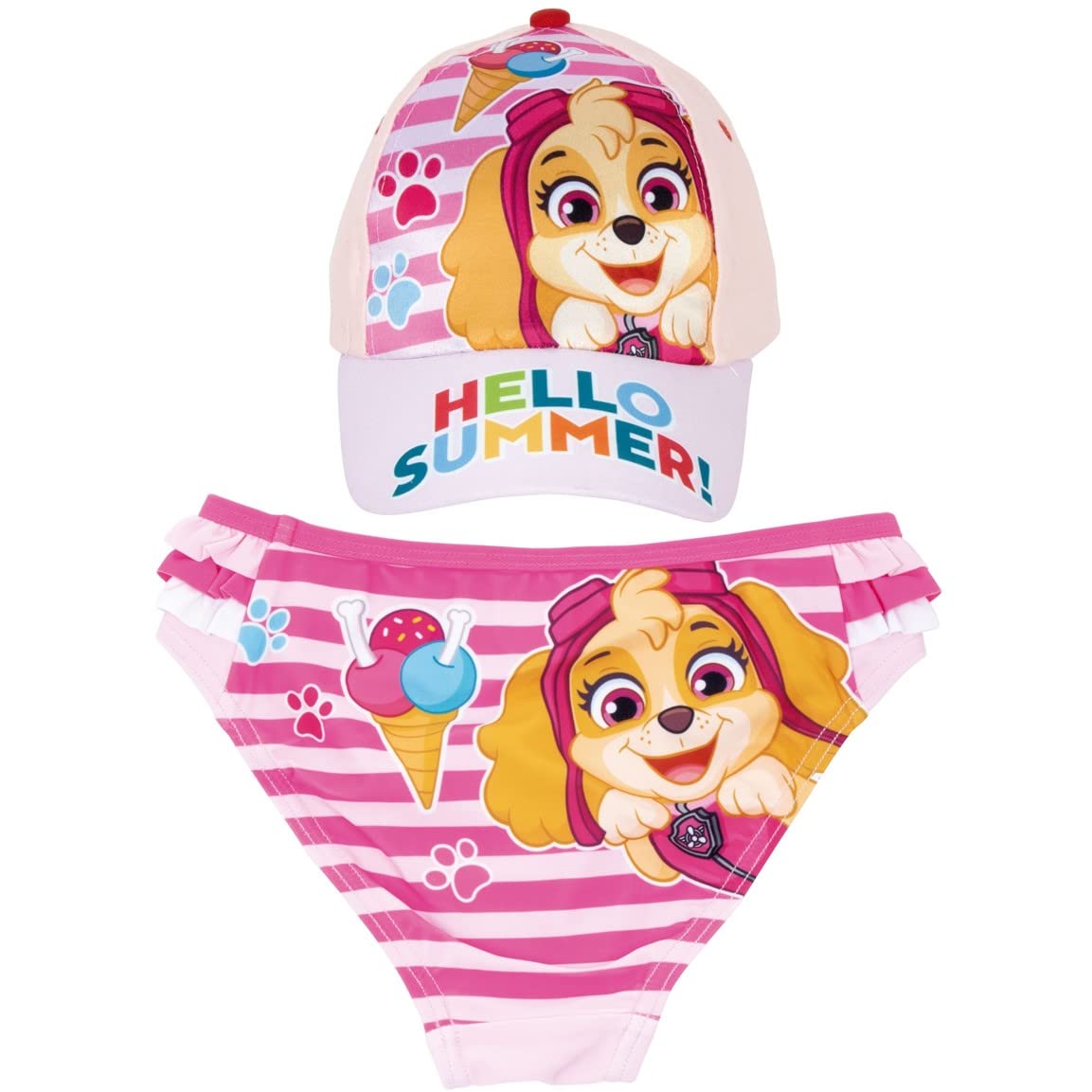 Requeteguay Urban RU Bañador Patrulla Canina para Playa o Piscina + Gorra Paw Patrol para Niñas | Pack de Culetin y Gorra Patrulla Canina | Bañador Culetín Paw Patrol para Niñas y Gorra Skye