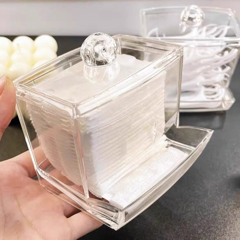 AUNMAS Bastoncillo De Algodón, Caja Transparente With Acceso Inferior Fácil Y Diseño Apilable For Almacenamiento De Cosméticos En Baño O Dormitorio Material Ps Transparente Tamaño 8.8 X 7