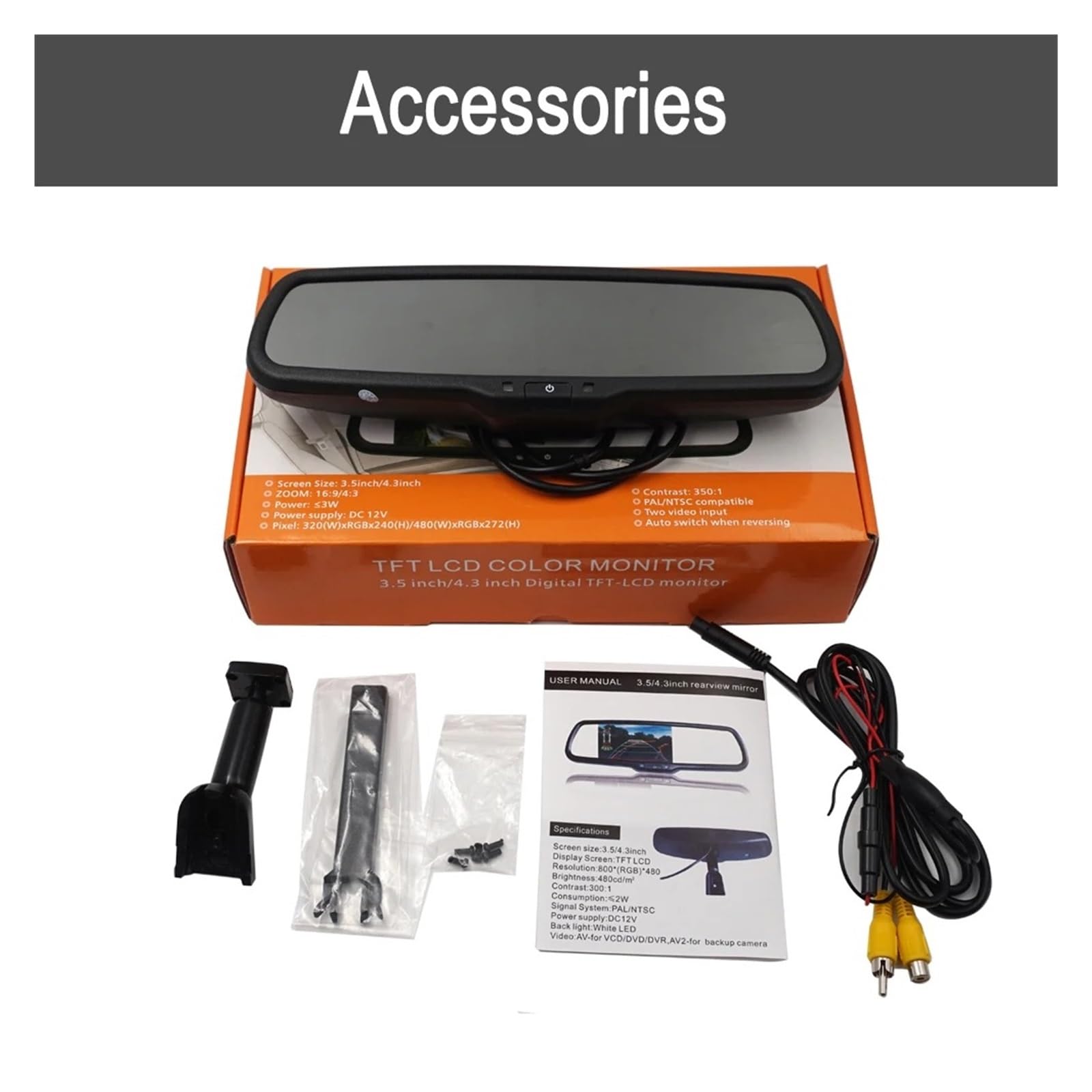 Camara Marcha Atras con Soporte Especial para Automóvil, Espejo Retrovisor De Marcha Atrás HD, Pantalla LCD TFT AHD De 4,3 Pulgadas para Automóvil